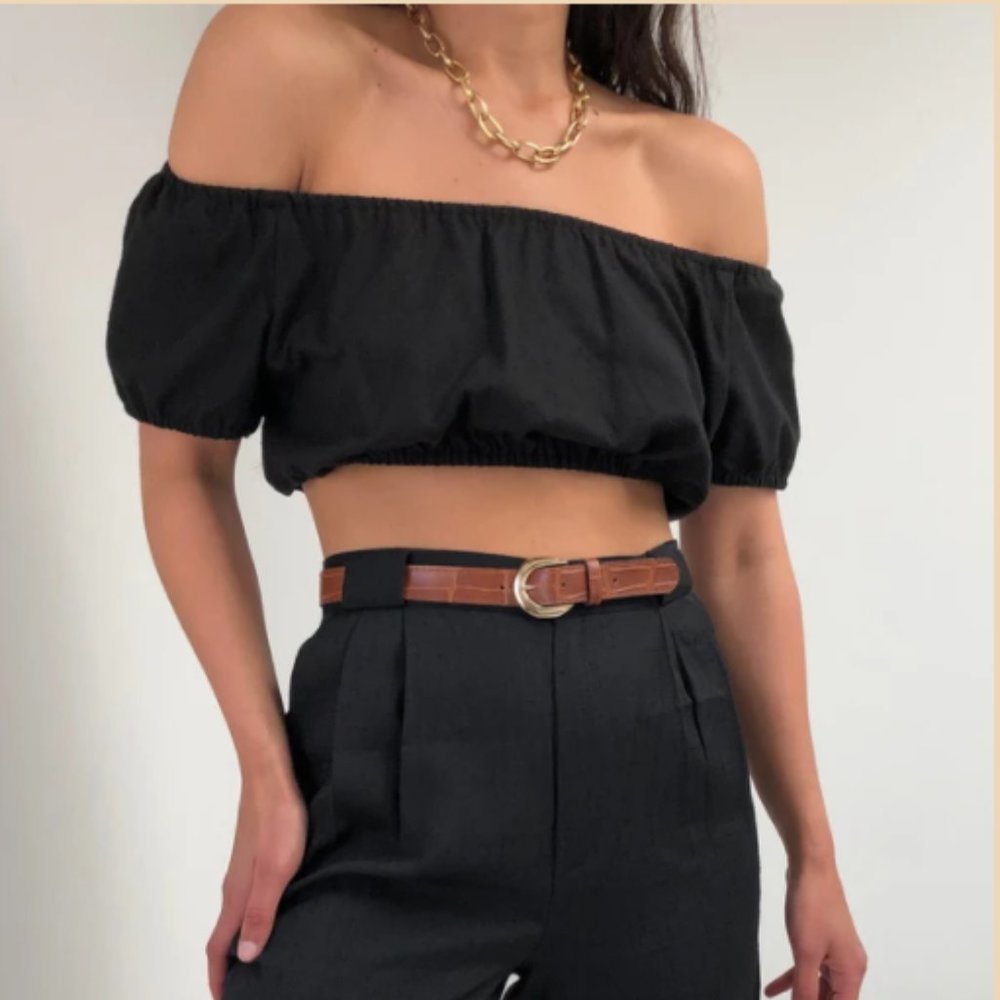 Na Nin Stella Raw Silk Crop Top Black